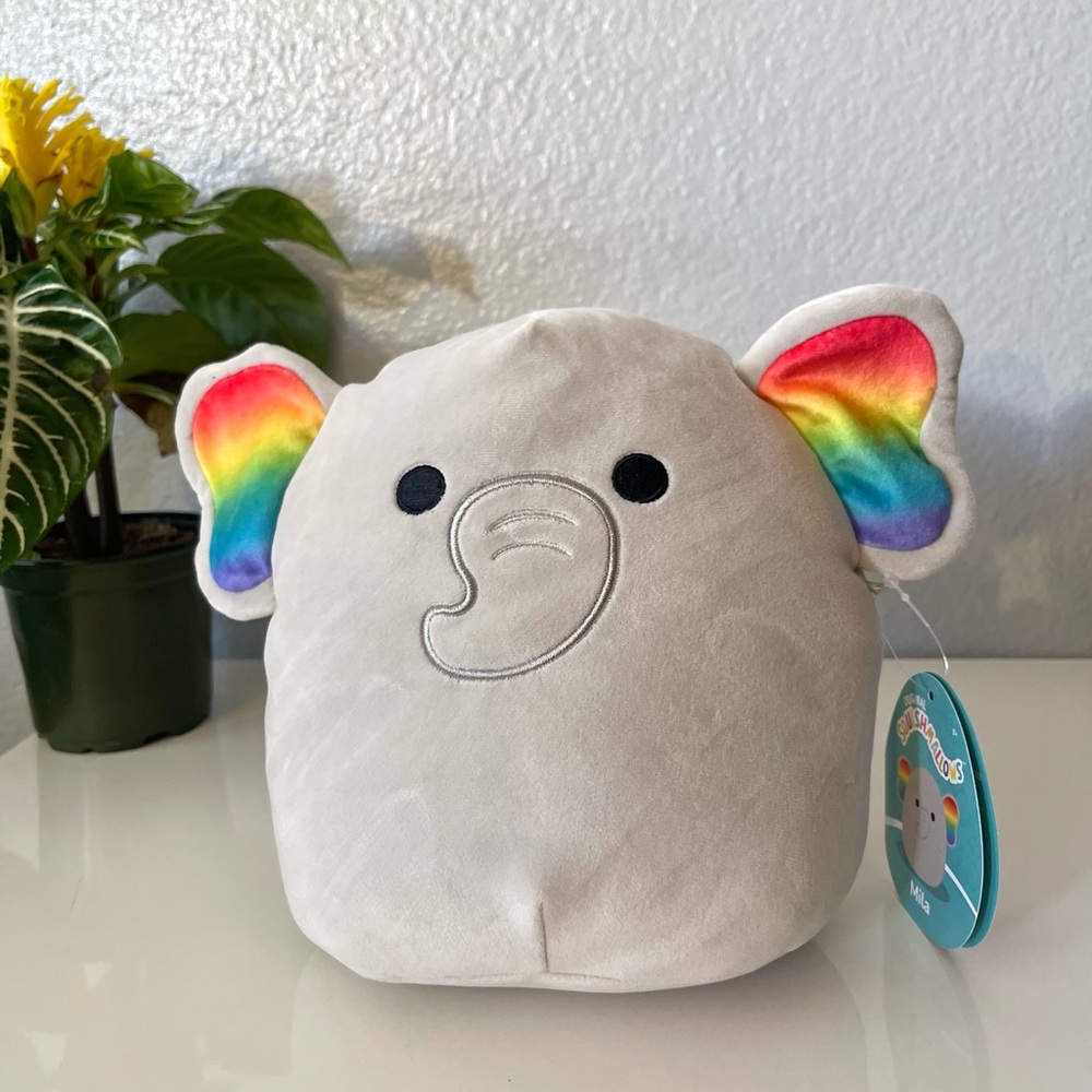Squishmallows Gray Elephant  MILA with Rainbow Ears Plush